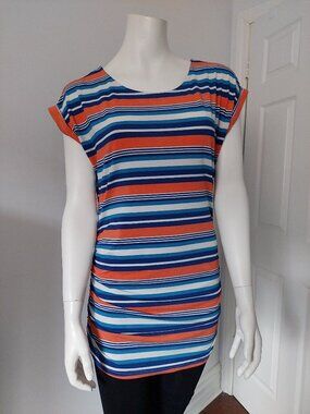 Suzy Shier Multicolor Striped Short Sleeve Tunic Top/Dress
